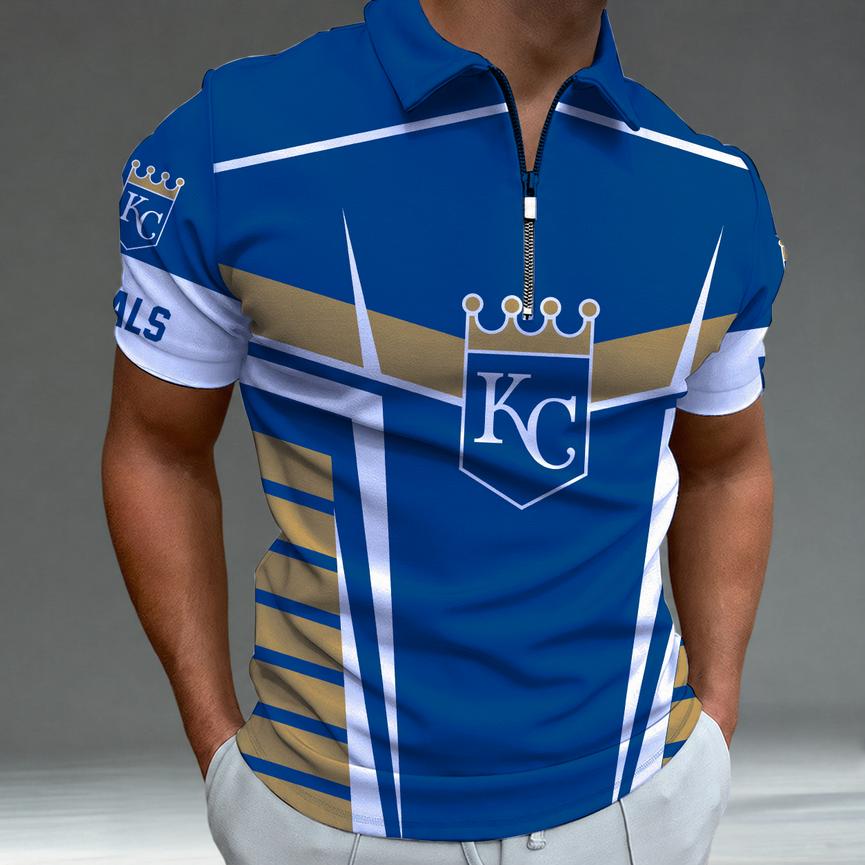 LIMITED EDITION - NEW CUSTOMIZED MLB19 KCR KANSAS CITY ROYALS ZIP POLO SHIRT