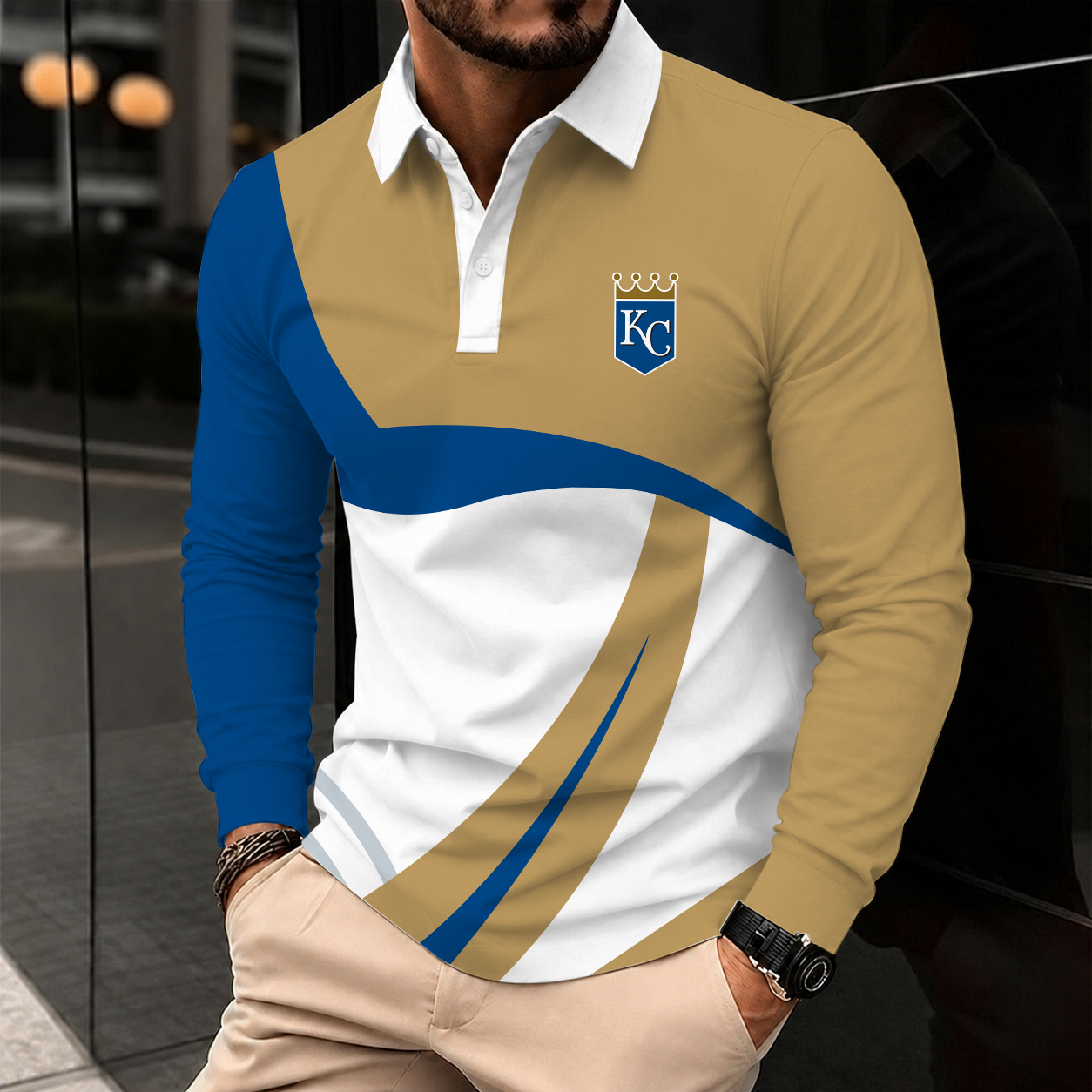 [FLASH SALE] NEW CUSTOMIZED MLB19 KCR KANSAS CITY ROYALS MEN'S LONG SLEEVE POLO