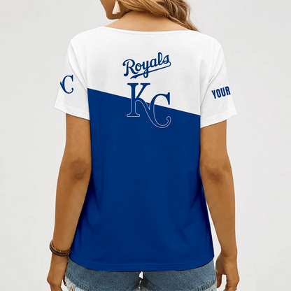 [FLASH SALE] NEW CUSTOMIZED MLB19 KCR KANSAS CITY ROYALS V-NECK FEMALE SHIRT