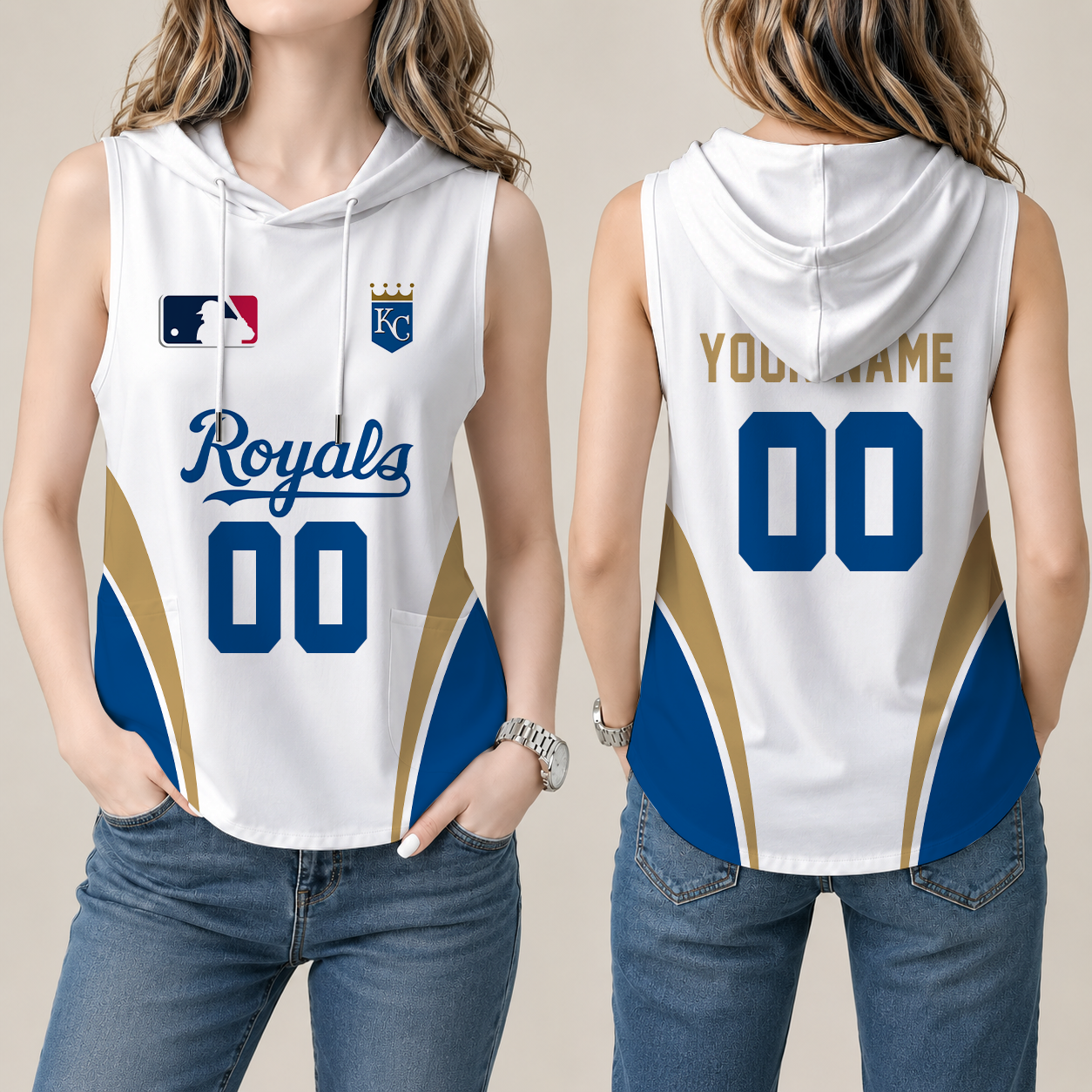 [FLASH SALE] NEW CUSTOMIZED MLB19 KCR KANSAS CITY ROYALS WOMEN'S SLEEVELESS HOODED POCKET TANK TOP