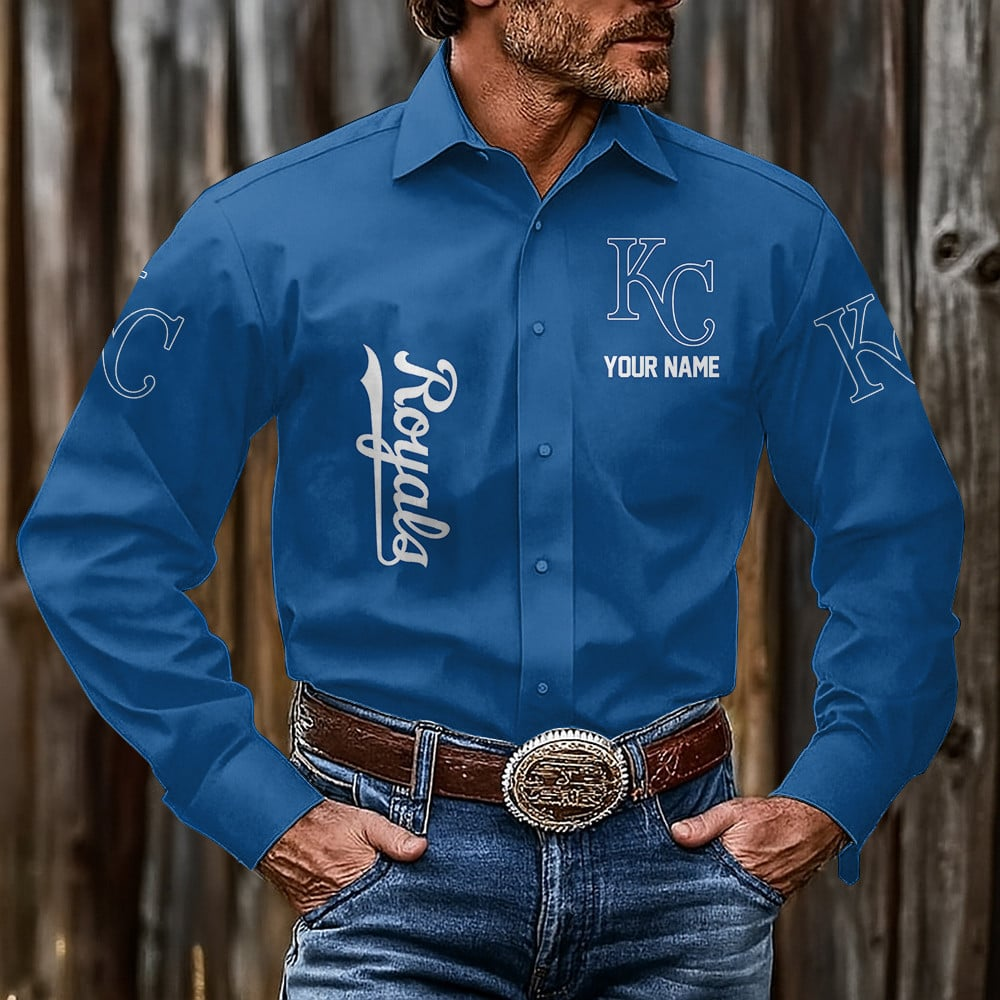 LIMITED EDITION - NEW CUSTOMIZED MLB19 KCR KANSAS CITY ROYALS MEN'S LONG SLEEVE BUTTON-UP SHIRT