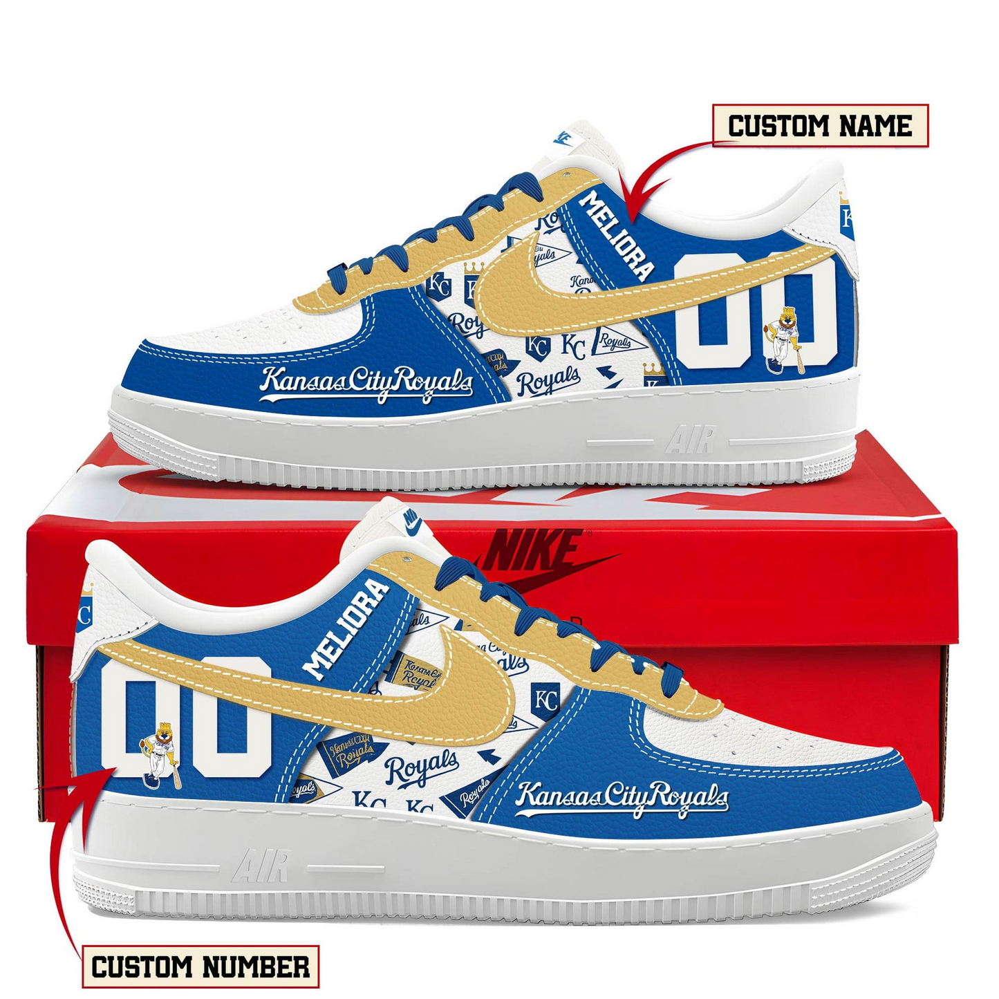 LIMITED EDITION - NEW CUSTOMIZED MLB19 KCR KANSAS CITY ROYALS AF1 SHOES