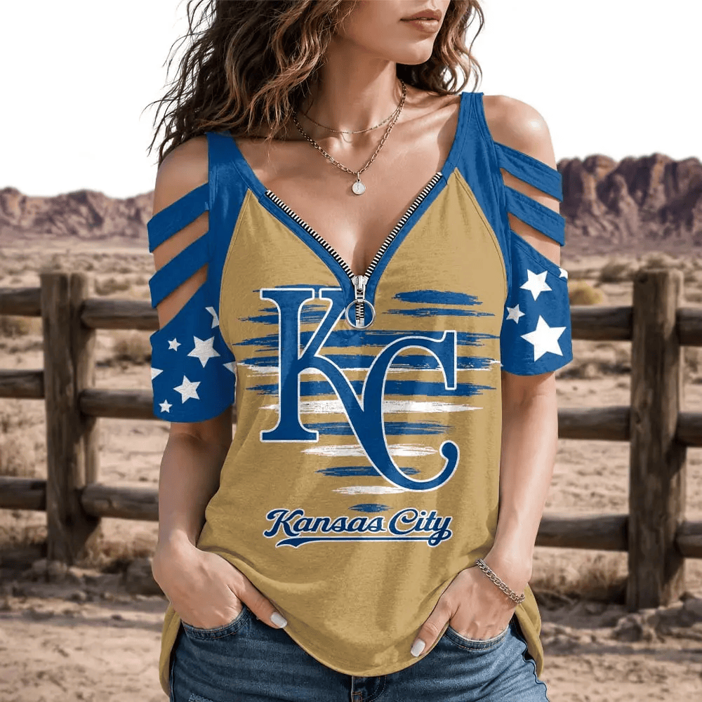 [FLASH SALE] NEW CUSTOMIZED MLB19 KCR KANSAS CITY ROYALS STRAPPY COLD-SHOULDER TOP