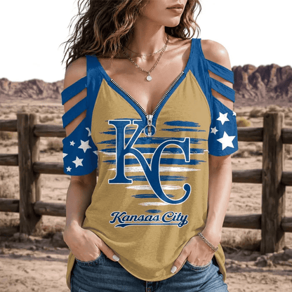 [FLASH SALE] NEW CUSTOMIZED MLB19 KCR KANSAS CITY ROYALS STRAPPY COLD-SHOULDER TOP