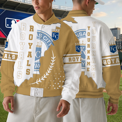 LIMITED EDITION - NEW CUSTOMIZED MLB19 KCR KANSAS CITY ROYALS SATIN VARSITY & BASEBALL JACKET
