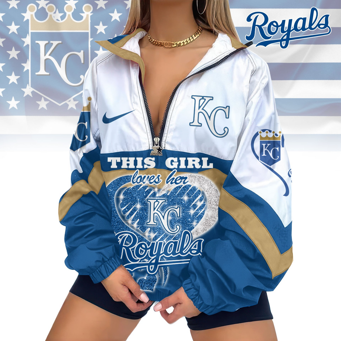 LIMITED EDITION - NEW CUSTOMIZED MLB19 KCR KANSAS CITY ROYALS V-NECK ZIPPER SWEATSHIRT JACKET