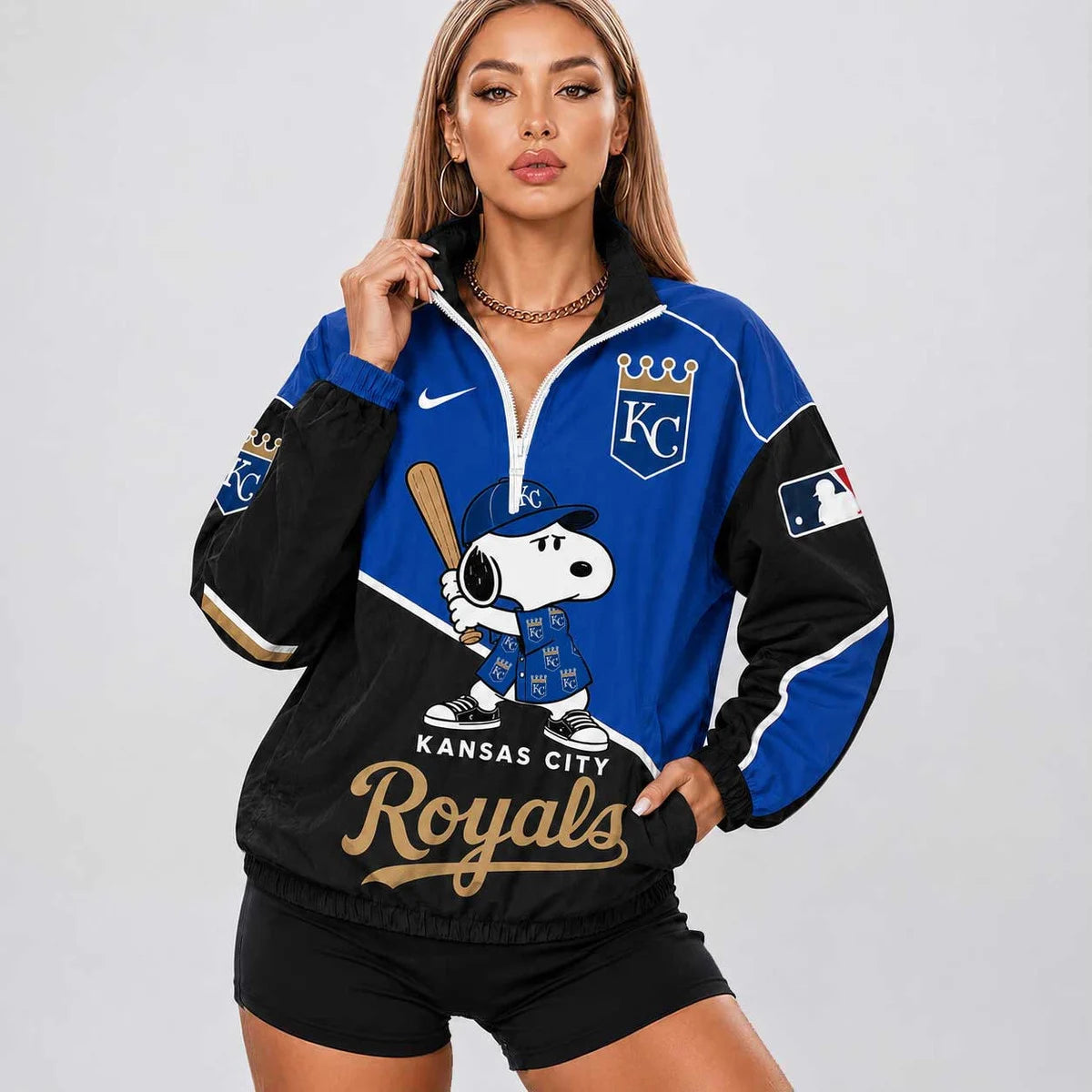 [FLASH SALE] NEW CUSTOMIZED MLB19 KCR KANSAS CITY ROYALS V-NECK ZIPPER SWEATSHIRT JACKET