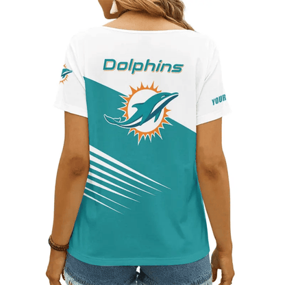 [SPECIAL OFFER] NEW CUSTOMIZED NFL19 MDP MIAMI DOLPHINS V-NECK FEMALE SHIRT