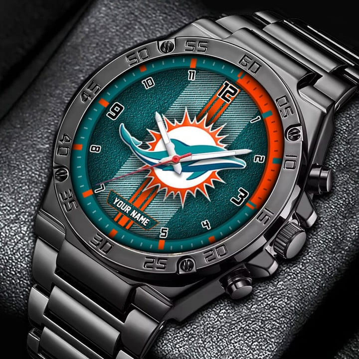 LIMITED EDITION - NEW CUSTOMIZED NFL19 MDP MIAMI DOLPHINS LUXURY STAINLESS STEEL WATCH