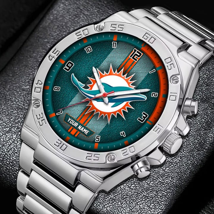 LIMITED EDITION - NEW CUSTOMIZED NFL19 MDP MIAMI DOLPHINS LUXURY STAINLESS STEEL WATCH