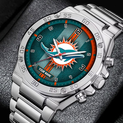 LIMITED EDITION - NEW CUSTOMIZED NFL19 MDP MIAMI DOLPHINS LUXURY STAINLESS STEEL WATCH