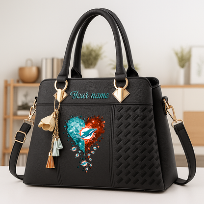 LIMITED EDITION - NEW CUSTOMIZED NFL19 MDP MIAMI DOLPHINS ZIP HANDBAG MULTICOLOR
