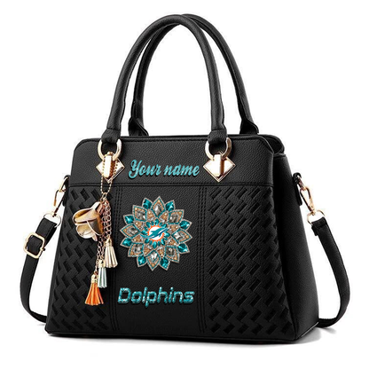 LIMITED EDITION - NEW CUSTOMIZED NFL19 MDP MIAMI DOLPHINS WOMEN'S ZIP HANDBAG MULTICOLOR