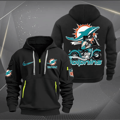 [SPECIAL OFFER] NEW CUSTOMIZED NFL19 MDP MIAMI DOLPHINS MUTICOLOR QUARTER ZIP HOODIE