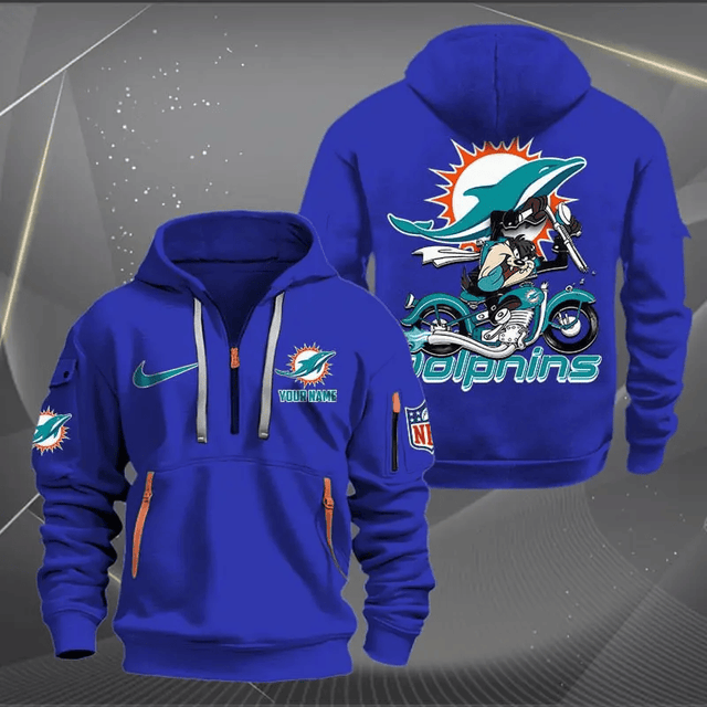 [SPECIAL OFFER] NEW CUSTOMIZED NFL19 MDP MIAMI DOLPHINS MUTICOLOR QUARTER ZIP HOODIE