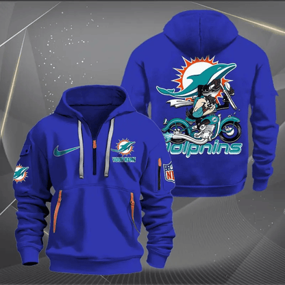 [SPECIAL OFFER] NEW CUSTOMIZED NFL19 MDP MIAMI DOLPHINS MUTICOLOR QUARTER ZIP HOODIE