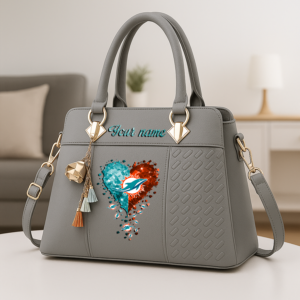 LIMITED EDITION - NEW CUSTOMIZED NFL19 MDP MIAMI DOLPHINS ZIP HANDBAG MULTICOLOR