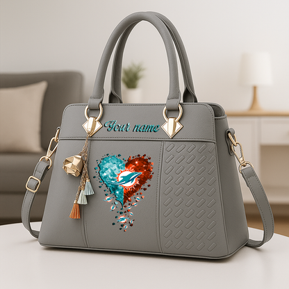 LIMITED EDITION - NEW CUSTOMIZED NFL19 MDP MIAMI DOLPHINS ZIP HANDBAG MULTICOLOR