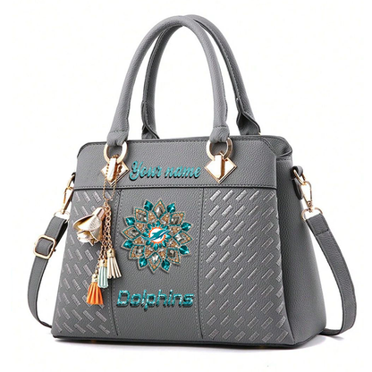 LIMITED EDITION - NEW CUSTOMIZED NFL19 MDP MIAMI DOLPHINS WOMEN'S ZIP HANDBAG MULTICOLOR