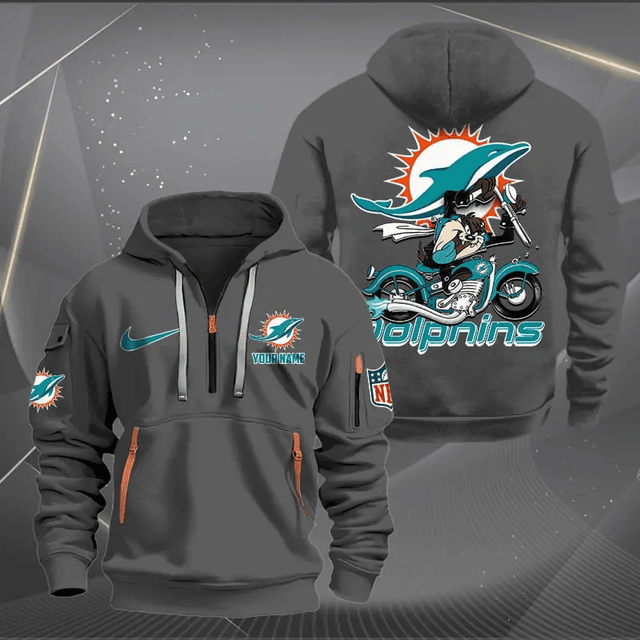 [SPECIAL OFFER] NEW CUSTOMIZED NFL19 MDP MIAMI DOLPHINS MUTICOLOR QUARTER ZIP HOODIE