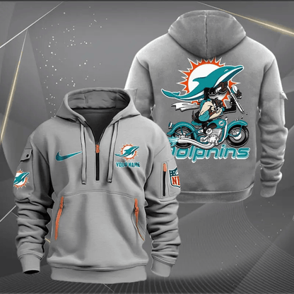 [SPECIAL OFFER] NEW CUSTOMIZED NFL19 MDP MIAMI DOLPHINS MUTICOLOR QUARTER ZIP HOODIE