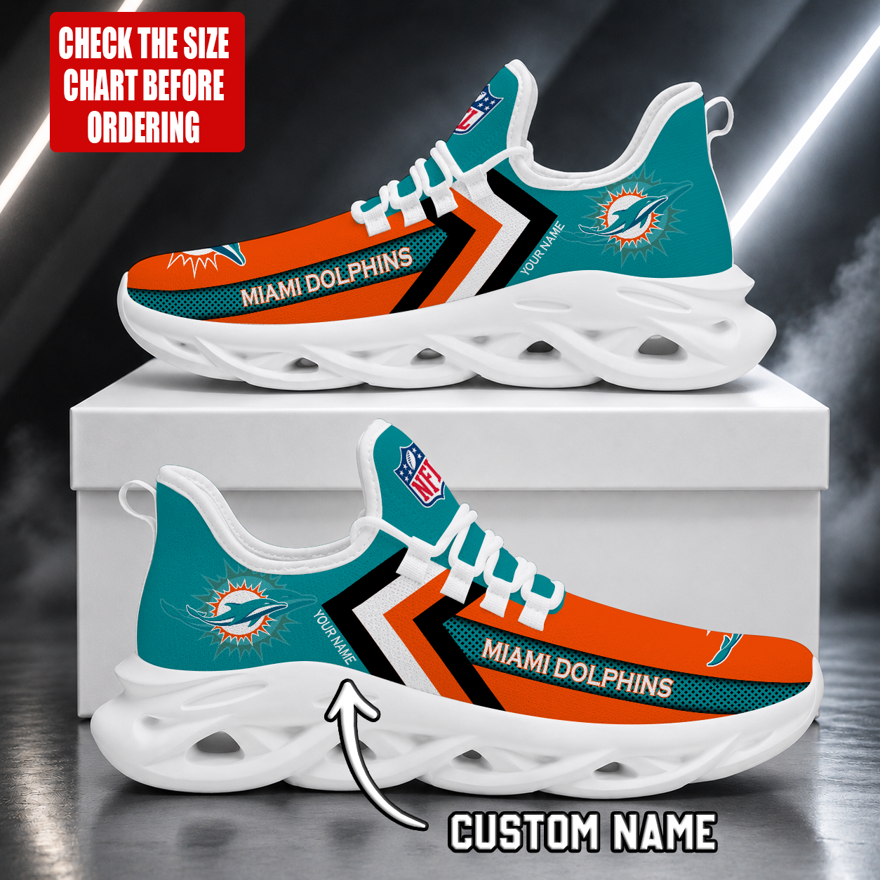 LIMITED EDITION - NEW CUSTOMIZED NFL19 MDP MIAMI DOLPHINS UNISEX MAX SOUL SHOES