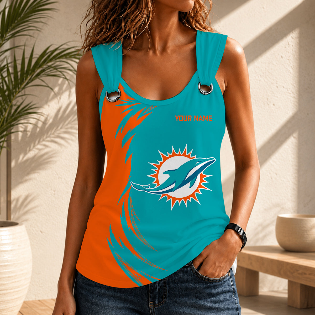 LIMITED EDITION - NEW CUSTOMIZED NFL19 MDP MIAMI DOLPHINS O-RING SHOULDER TANK TOP