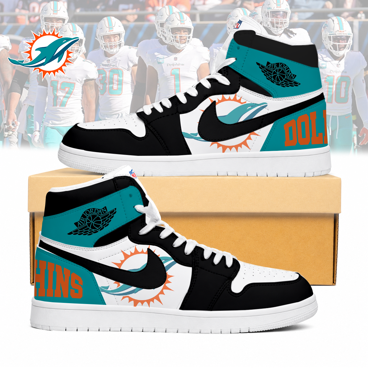 LIMITED EDITION - NEW CUSTOMIZED NFL19 MDP MIAMI DOLPHINS AIR JORDAN SNEAKERS