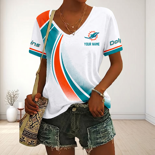 LIMITED EDITION - NEW CUSTOMIZED NFL19 MDP MIAMI DOLPHINS V-NECK FEMALE SHIRT