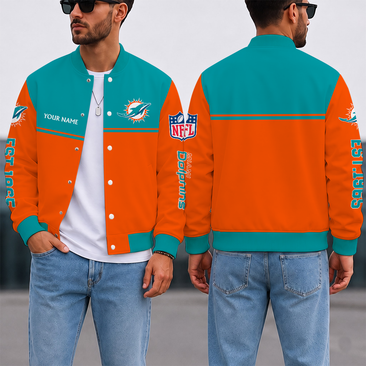 LIMITED EDITION - NEW CUSTOMIZED NFL19 MDP MIAMI DOLPHINS SATIN VARSITY & BASEBALL JACKET
