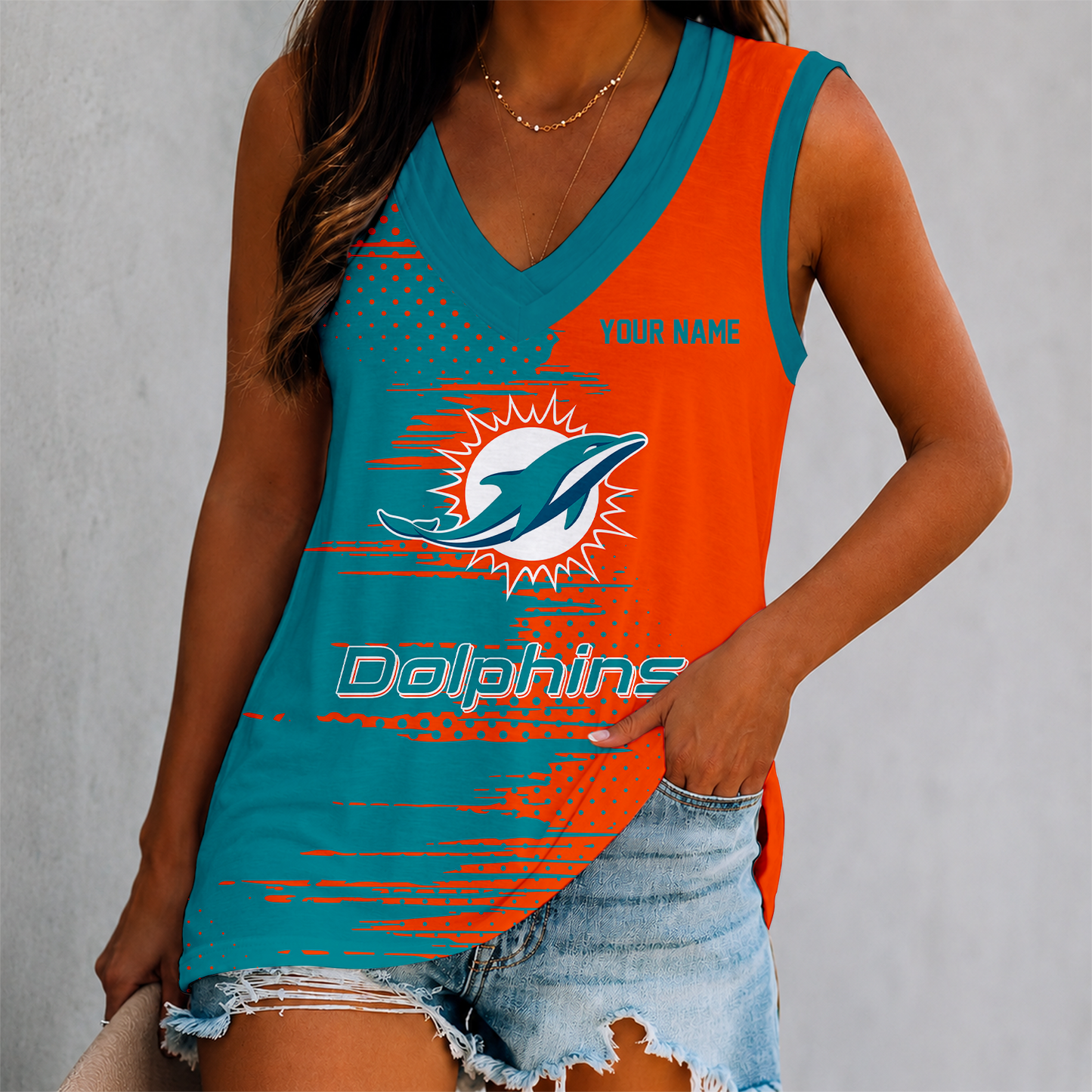 LIMITED EDITION - NEW CUSTOMIZED NFL19 MDP MIAMI DOLPHINS WOMEN'S V-NECK TANK TOP