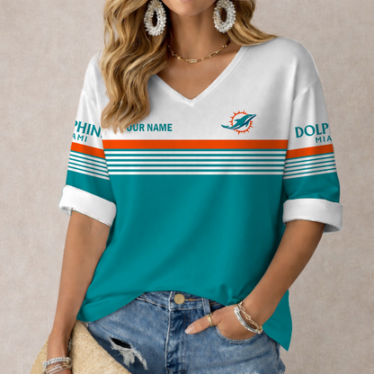 VIRAL EDITION - NEW CUSTOMIZED NFL19 MDP MIAMI DOLPHINS WOMEN'S HEART V-NECK LONG SLEEVE SHIRT