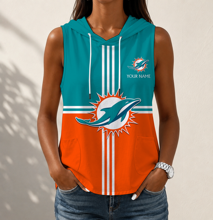 LIMITED EDITION - NEW CUSTOMIZED NFL19 MDP MIAMI DOLPHINS WOMEN'S SLEEVELESS HOODED POCKET TANK TOP