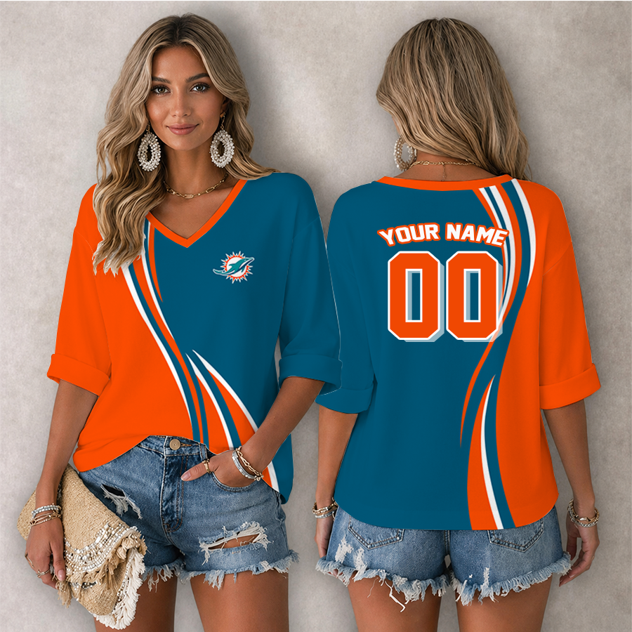 LIMITED EDITION - NEW CUSTOMIZED NFL19 MDP MIAMI DOLPHINS WOMEN'S HEART V-NECK LONG SLEEVE SHIRT