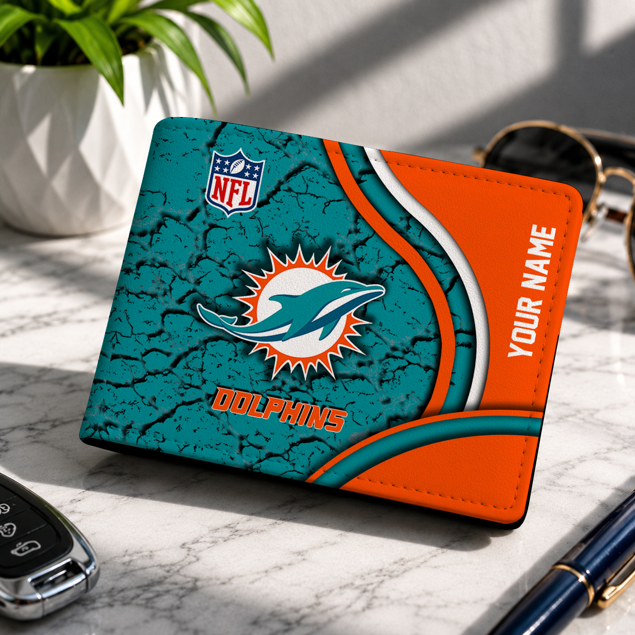 MEGA SALE - NEW CUSTOMIZED NFL19 MDP MIAMI DOLPHINS LEATHER WALLET