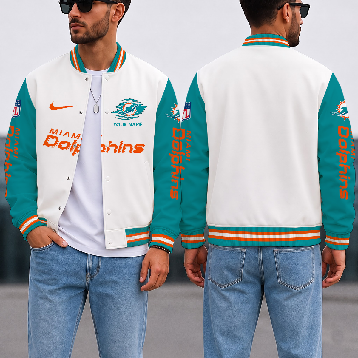 ELITE EDITION - NEW CUSTOMIZED NFL19 MDP MIAMI DOLPHINS SATIN VARSITY & BASEBALL JACKET