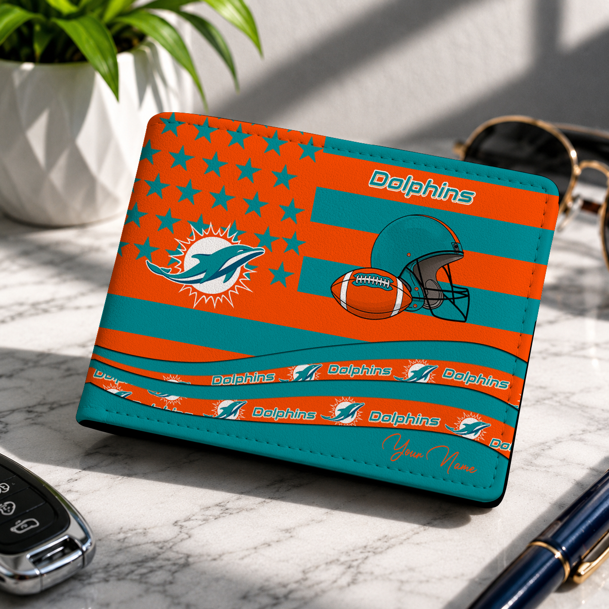 LIMITED EDITION - NEW CUSTOMIZED NFL19 MDP MIAMI DOLPHINS LEATHER WALLET