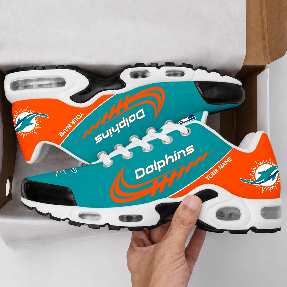 LIMITED EDITION - NEW CUSTOMIZED NFL19 MDP MIAMI DOLPHINS AIR MAX PLUS SNEAKERS