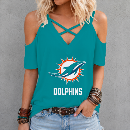 LIMITED EDITION - NEW CUSTOMIZED NFL19 MDP MIAMI DOLPHINS CRISS CROSS V-NECK TOP