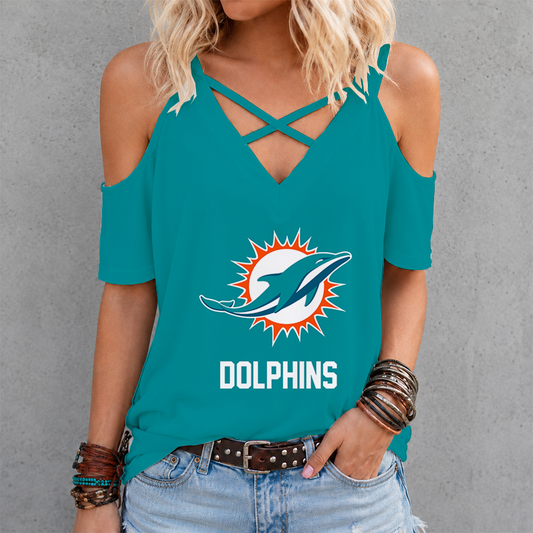 LIMITED EDITION - NEW CUSTOMIZED NFL19 MDP MIAMI DOLPHINS CRISS CROSS V-NECK TOP