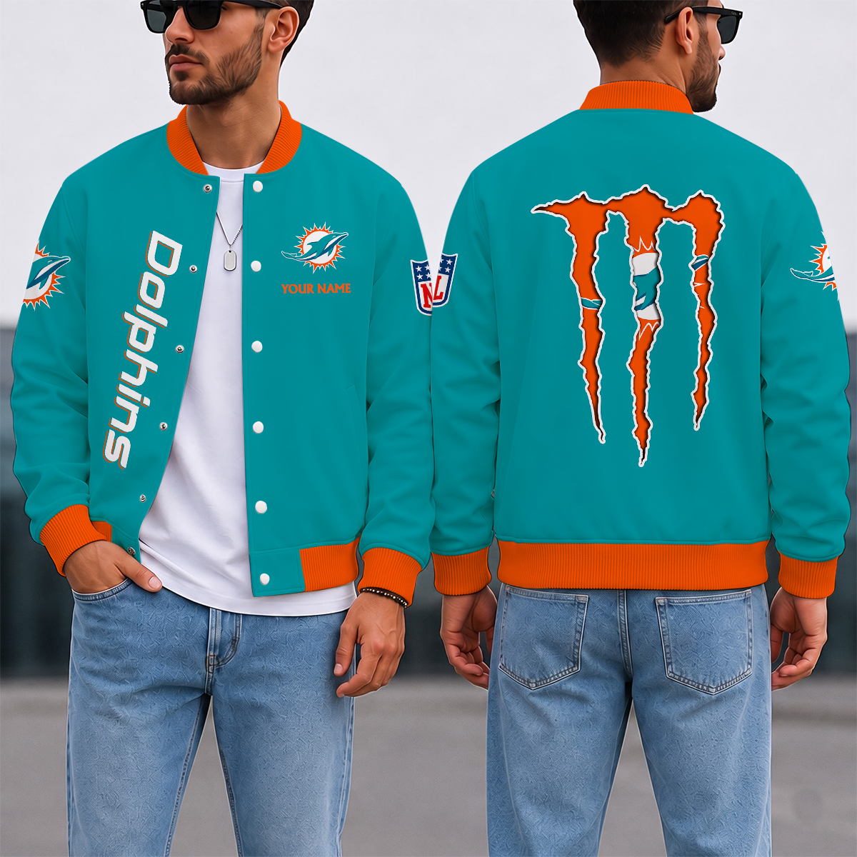 LIMITED EDITION - NEW CUSTOMIZED NFL19 MDP MIAMI DOLPHINS SATIN VARSITY & BASEBALL JACKET