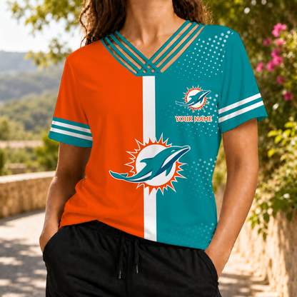 LIMITED EDITION - NEW CUSTOMIZED NFL19 MDP MIAMI DOLPHINS V-NECK SHIRT
