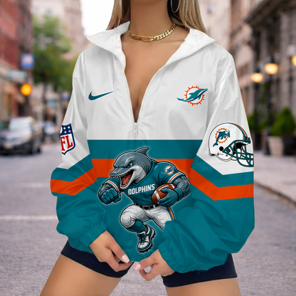 LIMITED EDITION - NEW CUSTOMIZED NFL19 MDP MIAMI DOLPHINS V-NECK ZIPPER SWEATSHIRT JACKET
