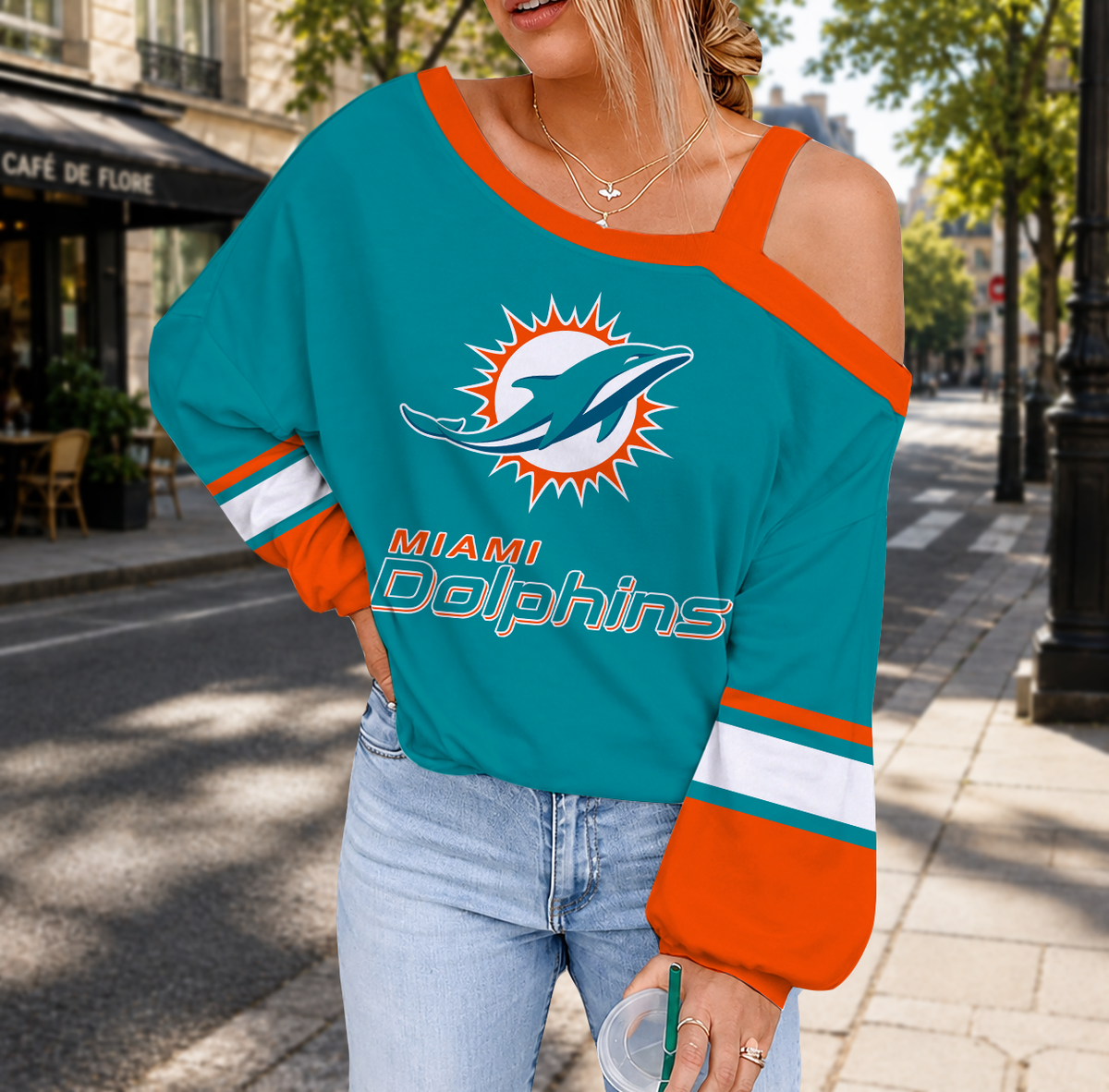 SPECIAL EDITION - NEW CUSTOMIZED NFL19 MDP MIAMI DOLPHINS DROP SHOULDER SWEATSHIRT