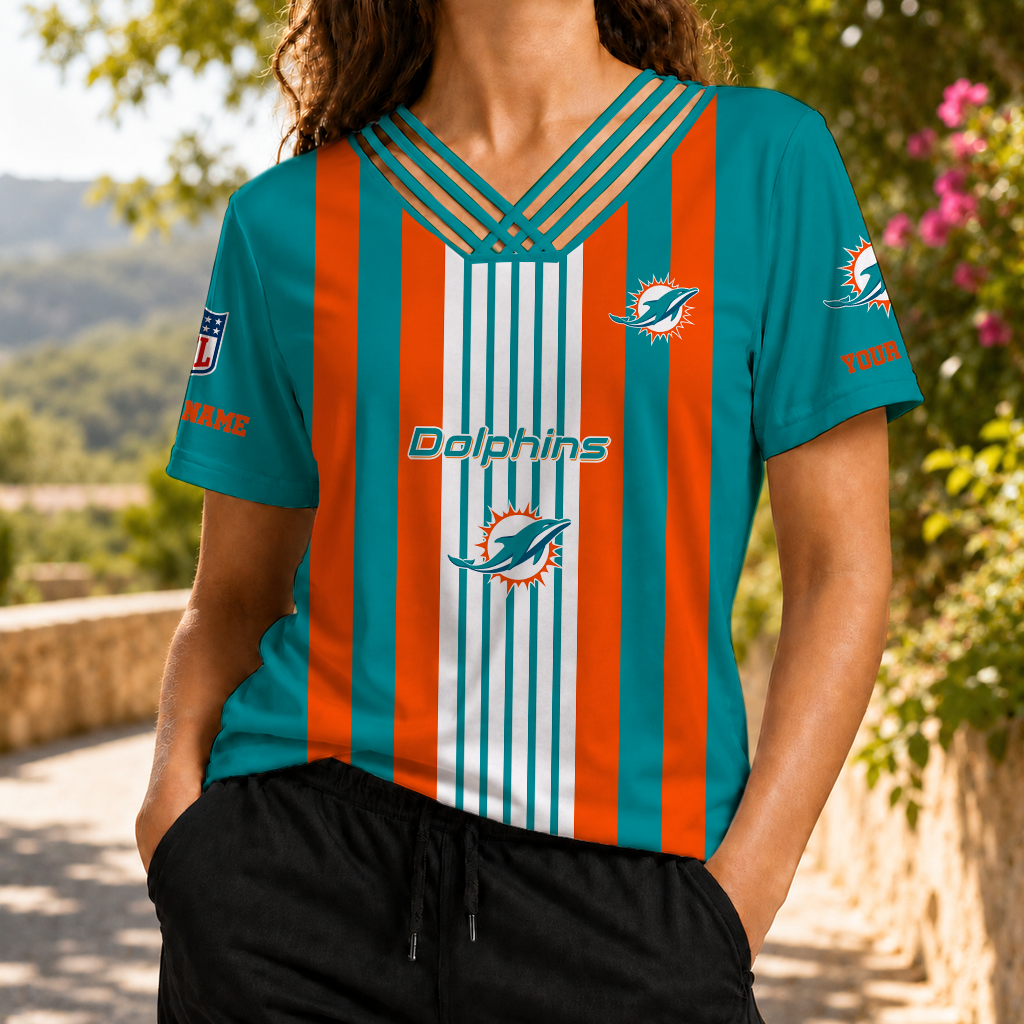 VIRAL EDITION - NEW CUSTOMIZED NFL19 MDP MIAMI DOLPHINS V-NECK SHIRT