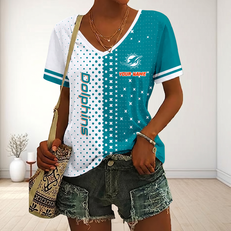 LIMITED EDITION - NEW CUSTOMIZED NFL19 MDP MIAMI DOLPHINS V-NECK FEMALE SHIRT