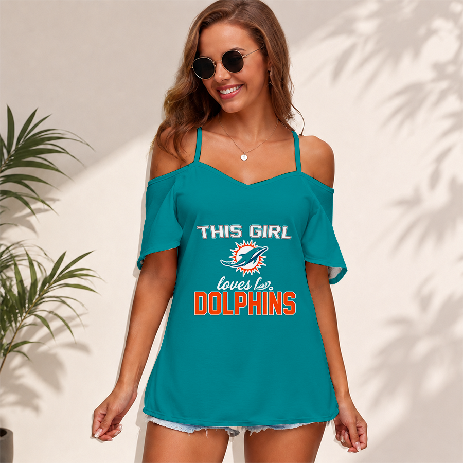 [SPECIAL OFFER] NEW CUSTOMIZED NFL19 MDP MIAMI DOLPHINS WOMEN'S STRAPPY OFF-SHOULDER TOP