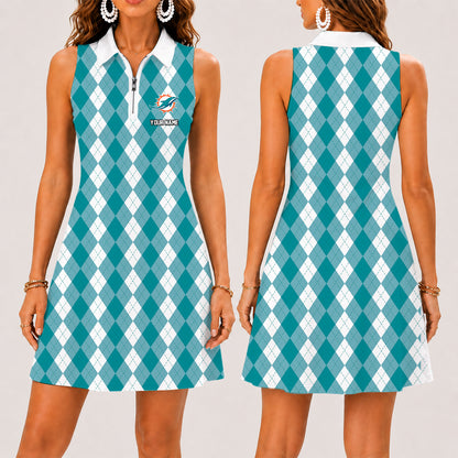 [SPECIAL OFFER] NEW CUSTOMIZED NFL19 MDP MIAMI DOLPHINS WOMEN'S ZIP SLEEVELESS POLO DRESS