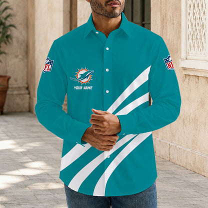 [SPECIAL OFFER] NEW CUSTOMIZED NFL19 MDP MIAMI DOLPHINS MEN'S LONG SLEEVE BUTTON-UP SHIRT