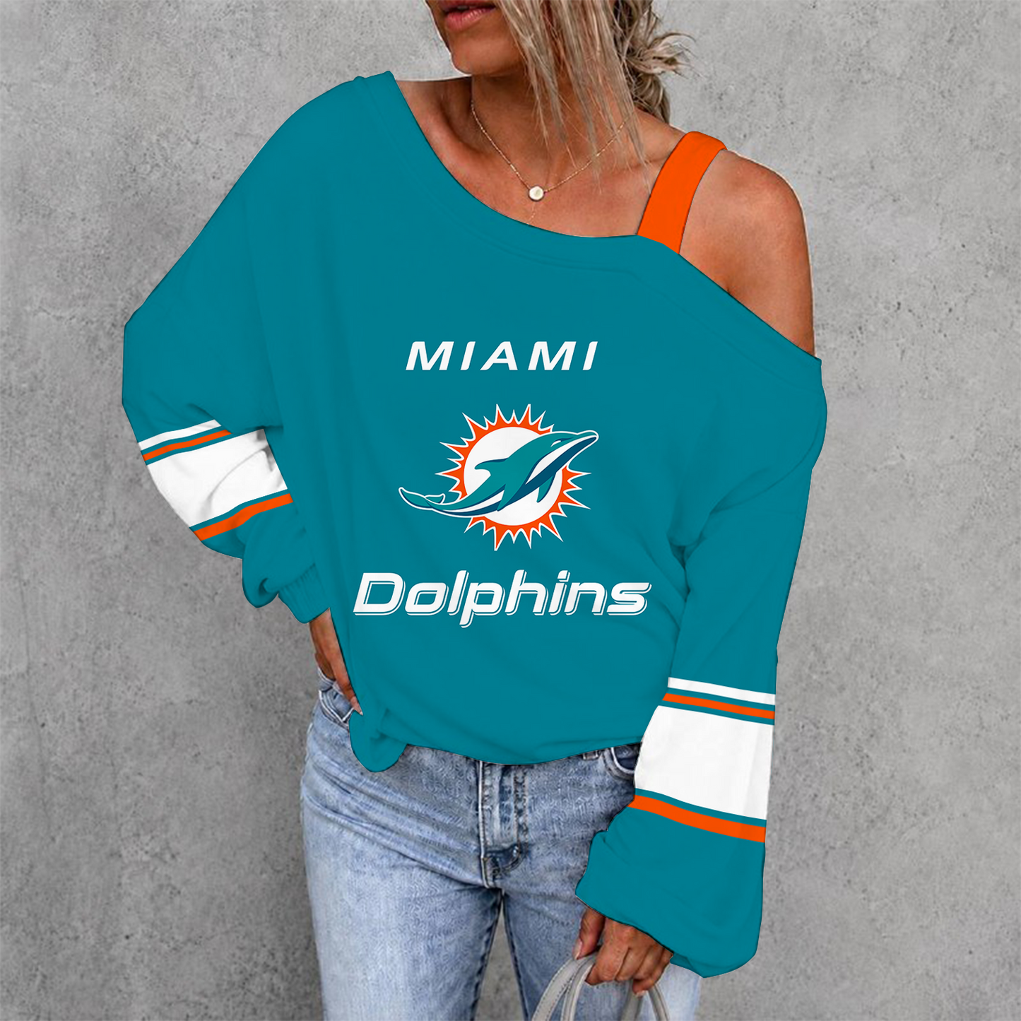 [SPECIAL OFFER] NEW CUSTOMIZED NFL19 MDP MIAMI DOLPHINS DROP SHOULDER SWEATSHIRT